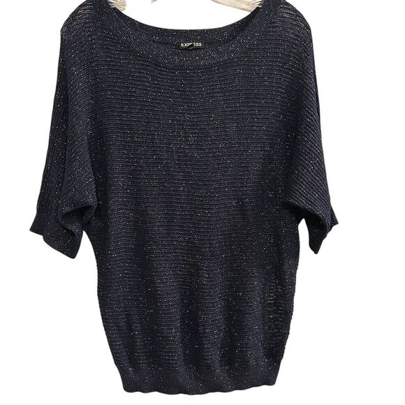 Express Women's Pullover Sweater S Blue Metallic Short Sleeve Boat Neck - Picture 1 of 11